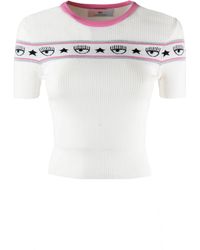 Womens Clothing Tops T-shirts White Chiara Ferragni Cotton Logomania Crew-neck T-shirt in Brown - Save 37% 