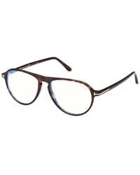 Tom Ford - Eyeglasses Aviator Full Rim, Dark Havana Frame And Clear--Light Block Lenses Lens Ft5869-B052 Sunglasses - Lyst