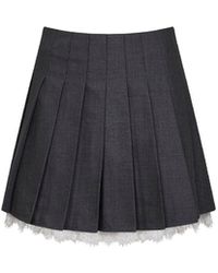 Self-Portrait - Wool Blend Pleated Mini Skirt With Lace Insert - Lyst