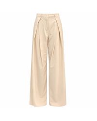 Max Mara - Mstaere Butter-Colored Stretch Wool Twill Wide-Leg Trousers Eith Faux-Leather Belt - Lyst