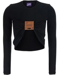 Jean Paul Gaultier - Long Sleeve Top With Leather Detail Viscose/Leather T-Shirts & Jerseys - Lyst