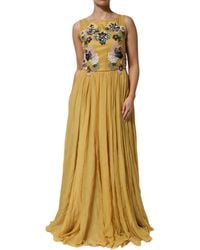 Dolce & Gabbana - Dolce & Gabbana Floral-Embroidered Silk Chiffon Dress - Lyst