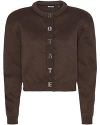 ROTATE BIRGER CHRISTENSEN - Cropped Ribbed Knit Cardigan With Metallic Letters - Lyst