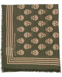 Alexander McQueen - Beige And Green Scarf With Skull And Logo Print In Modal - Lyst