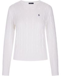 Ralph Lauren - Crew Neck Sweater In White Braided Knit - Lyst