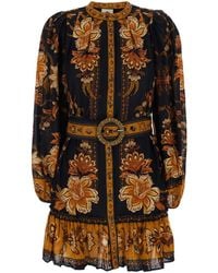 FARM Rio - 'Majestic Garden' Crewneck Mini Dress With All-Over Floral Motif And Front Belt - Lyst