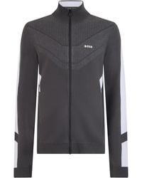 BOSS - Zip-Up High Neck Cotton Sweatshirt - Lyst