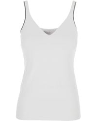 Brunello Cucinelli - Sleeveless Top With V Neck And Monil Detail On The Shoulder Straps - Lyst