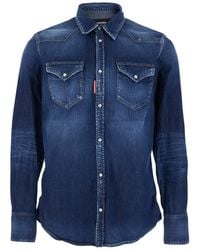 DSquared² - Long-Sleeved Shirt With Classic Collar And Two Front Pockets - Lyst