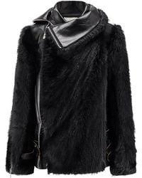 Sacai - Leather Jacket With Synthetic Fur Inserts - Lyst