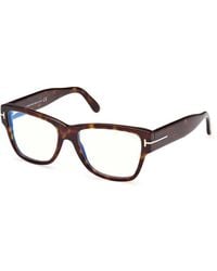 Tom Ford - Eyeglasses Square Full Rim, Dark Havana Frame And Clear--Light Block Lenses Lens Ft5878-B052 Sunglasses - Lyst