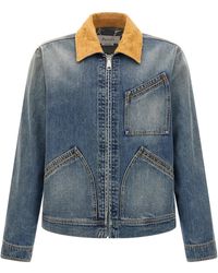 McQueen - Washed Ddenim Jacket With Suede Collar - Lyst