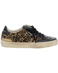 Golden Goose - 'Soul-Star' Low Top Sneakers With Leopard Prinint And Contrasting Heel With Logo Lettering - Lyst