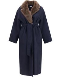 P.A.R.O.S.H. - P.A.R.O..H. Wool Coat With Fur Collar And Belt - Lyst