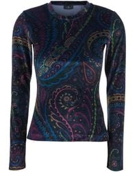 Etro - Long-Sleeve T-Shirt With Round Neck And All-Over Paisley Print - Lyst