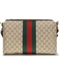 Gucci - Medium Gg Shoulder Bag With Web Stripe Cotton; Linen; Polyurethane - Lyst