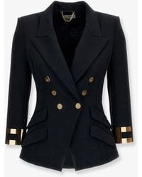 Elisabetta Franchi - Double-Breasted Blazer With Monogram Metal Details - Lyst