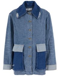 Ganni - Denim Midi Jacket Patchwork - Lyst