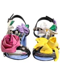 Dolce & Gabbana - Floral Crystal Keira Sandals Shoes Lambskin Leather - Lyst