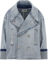 MM6 by Maison Margiela - Double-Breasted Denim Jacket - Lyst