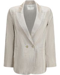 forte_forte - Double-Breasted Jacket Linen And Lurex With Jewel Buttons Cotton; Linen; Polyester - Lyst