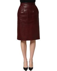 Dolce & Gabbana - Leather High Waist Pencil Midi Skirt Lamb Calf - Lyst