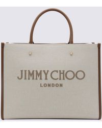 Jimmy Choo - Natural And Taupe Canvas Avenue Medium Tote Bag - Lyst