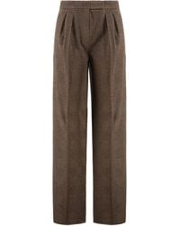 Max Mara - Wool And Cotton Jersey Pants With Prince Of Wales Motif Wide-Leg Trousers - Lyst