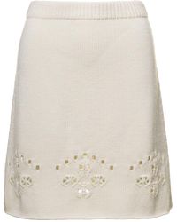 Chloé - A-line Knit Mini-skirt With Perforated Motifs In Wool - Lyst