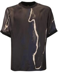 Fendi Silk T-shirt With Earth Print - Men - Black