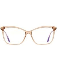 Tom Ford - Eyeglasses Cat Eye Full Rim, Shiny Light Frame And Clear--Light Block Lenses Lens Ft5687-B045 - Lyst