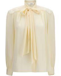 Chloé - Chloé Bow Blouse With Embroidered Shoulders - Lyst