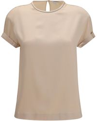 Brunello Cucinelli - Silk Blouse With Monili Chain T-Shirts & Jerseys - Lyst