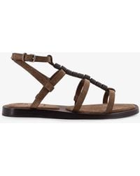 Brunello Cucinelli - Suede Sandals With Monili Details - Lyst