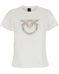 Pinko - Crewneck T-Shirt With Love Birds Logo With Beads On Front - Lyst