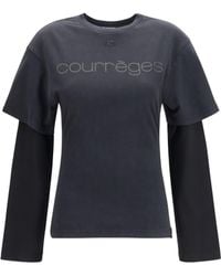 Courreges - Logo Print Double Sleeves T-Shirt - Lyst