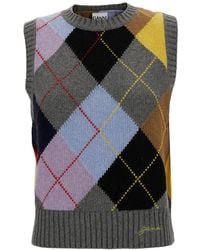 Ganni - Wool Vest With Argyle Pattern - Lyst
