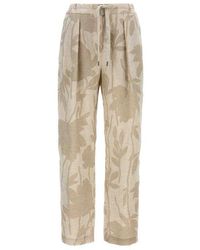 Brunello Cucinelli - Naturale Linen Relaxed Floral Trousers - Lyst