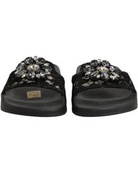 Dolce & Gabbana - Lace Crystal Sandals Slides Beach Shoes - Lyst