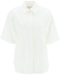 Loulou Studio - Oversized Viscose And Linen Short-sleeved Shirt - Lyst