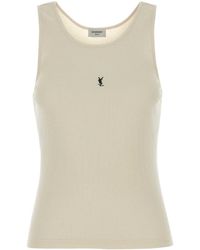 Saint Laurent - Cream Cotton Tank Top - Lyst