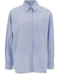 Low Classic - Light Relaxed Striped Shirt With Embroidered Logo - Lyst