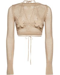 ANDREADAMO - Fishnet Knit Crop Top With Cut-Out And F - Lyst