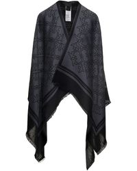 Pinko - Two-tone Shawl With All-over Print And Striped Hem In Wool Blend - Lyst