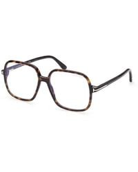 Tom Ford - Eyeglasses Square Full Rim, Dark Havana Frame And Clear--Light Block Lenses Lens Ft5764-B052 Sunglasses - Lyst