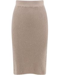 Brunello Cucinelli - Silk Wool Ribbed Knit Skirt - Lyst