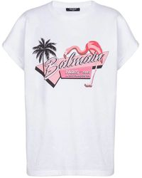 Balmain - Flamingo Print T-Shirt - Lyst