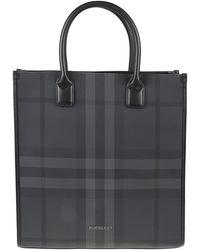 Burberry - Round Top Handle Checked Tote - Lyst