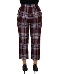 Dolce & Gabbana - Checked High Waist Cropped Trouser Pants Wool - Lyst