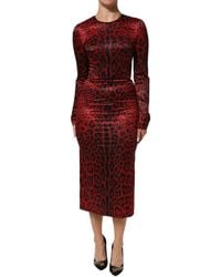 Dolce & Gabbana - Leopard Sheath Long Sleeves Dress 05+Pl - Lyst